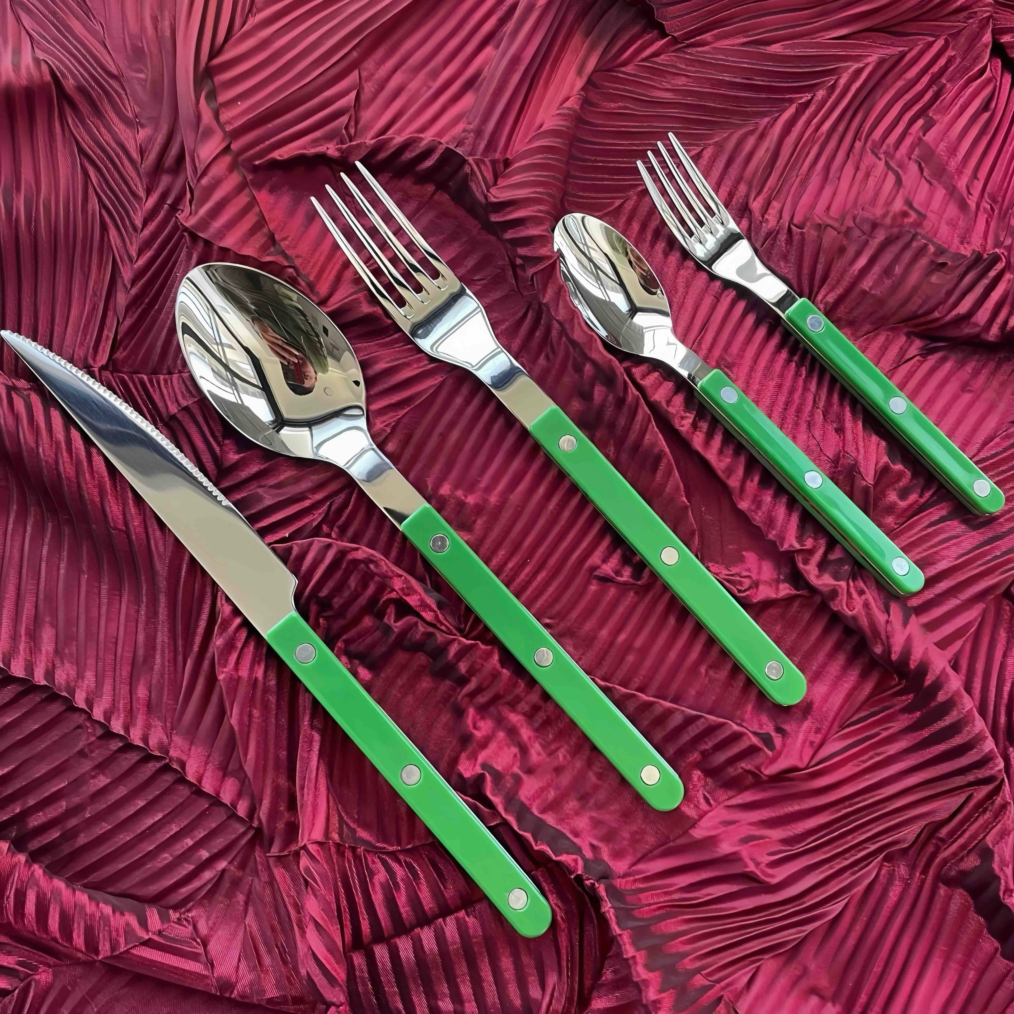 S/10 French Retro Flatware Set, Stainless Steel Rivet Cutlery Silverware