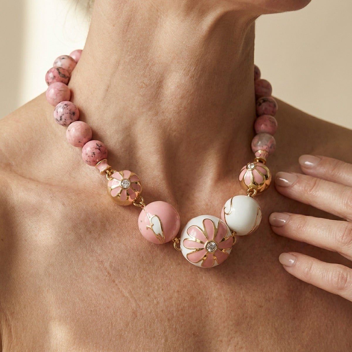 Fab Pink Flower Enamel Necklace - Che Cose Belle