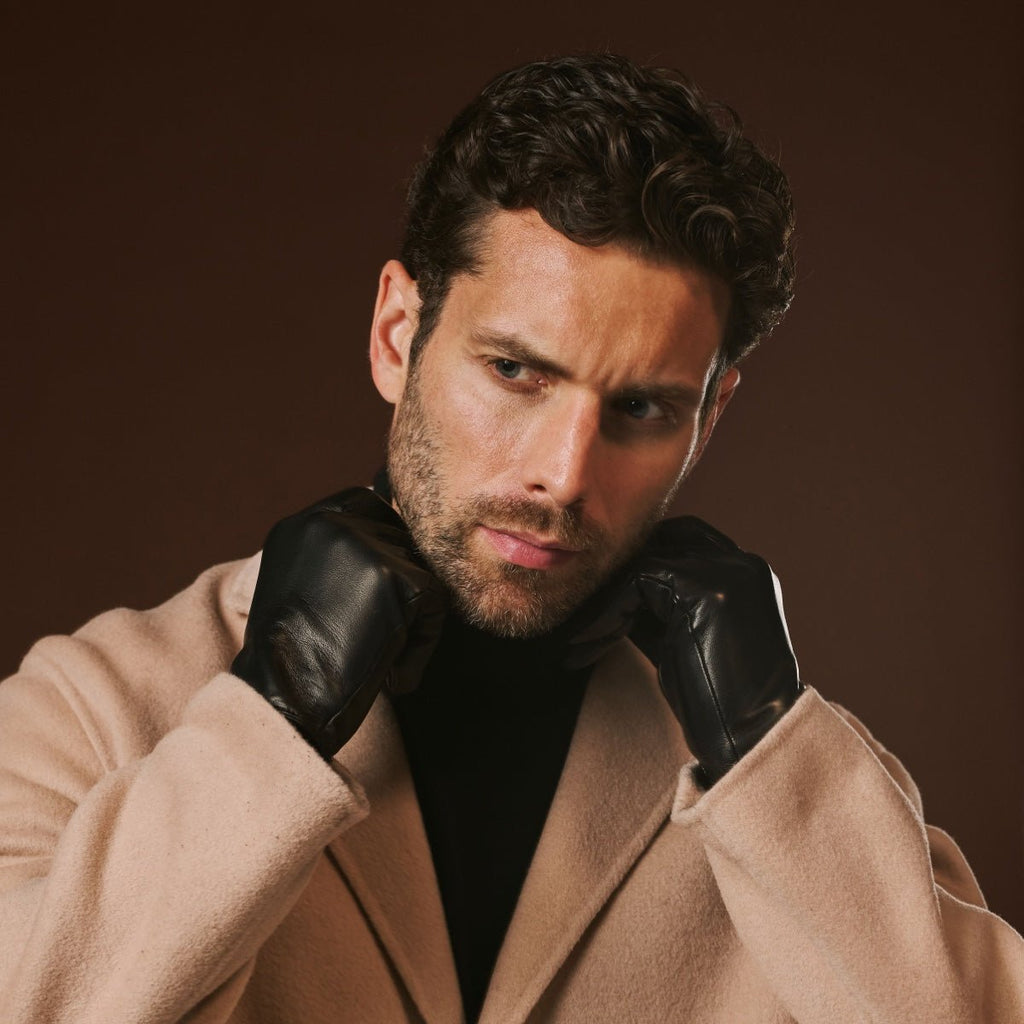 Fabio (black) - Men's classic Italian lambskin leather gloves with pure silk lining - Che Cose Belle