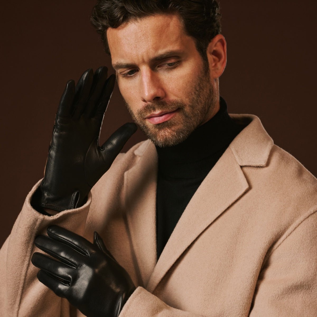 Fabio (black) - Men's classic Italian lambskin leather gloves with pure silk lining - Che Cose Belle