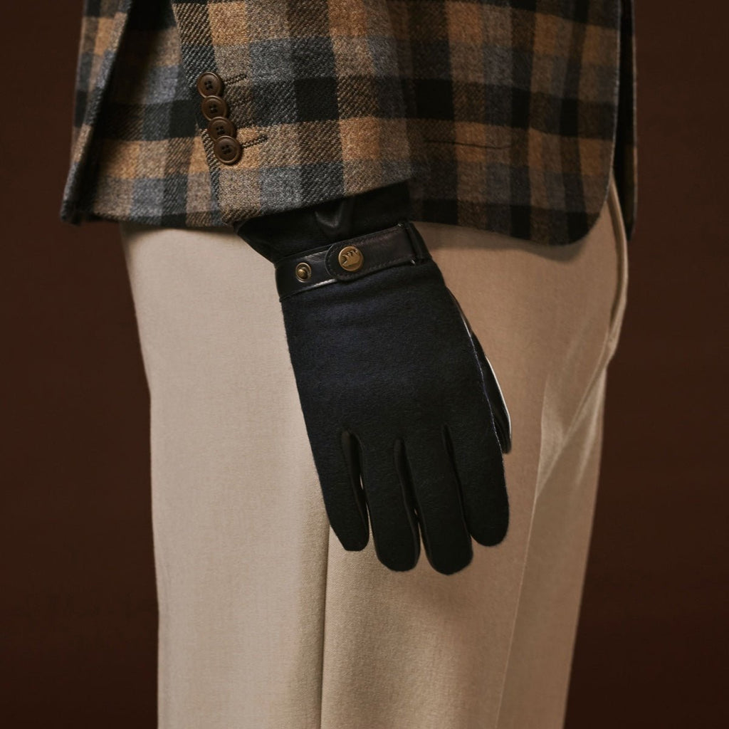 Fabrizio (navy blue) - Tweed men's gloves with touchscreen capability and adjustable snap button - Che Cose Belle