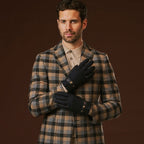 Fabrizio (navy blue) - Tweed men's gloves with touchscreen capability and adjustable snap button - Che Cose Belle