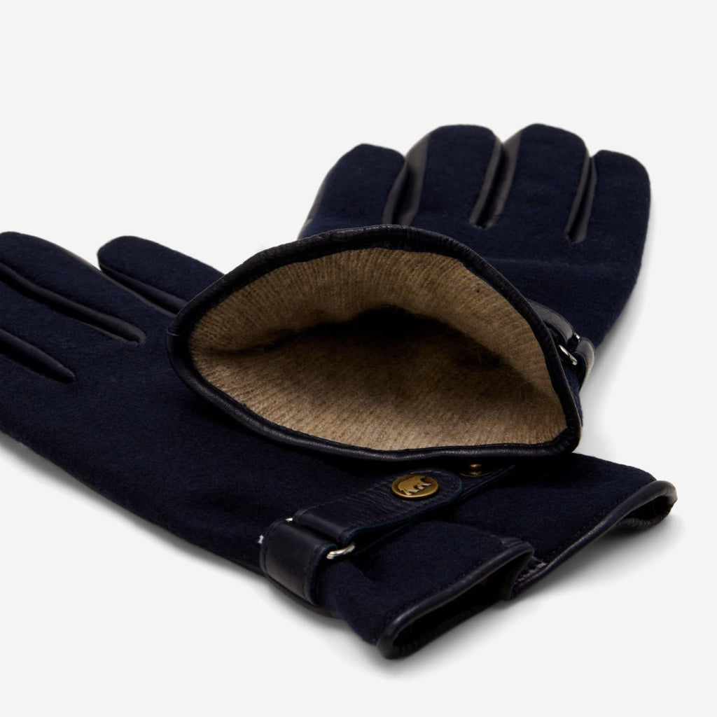 Fabrizio (navy blue) - Tweed men's gloves with touchscreen capability and adjustable snap button - Che Cose Belle
