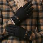 Fabrizio (navy blue) - Tweed men's gloves with touchscreen capability and adjustable snap button - Che Cose Belle