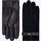 Fabrizio (navy blue) - Tweed men's gloves with touchscreen capability and adjustable snap button - Che Cose Belle