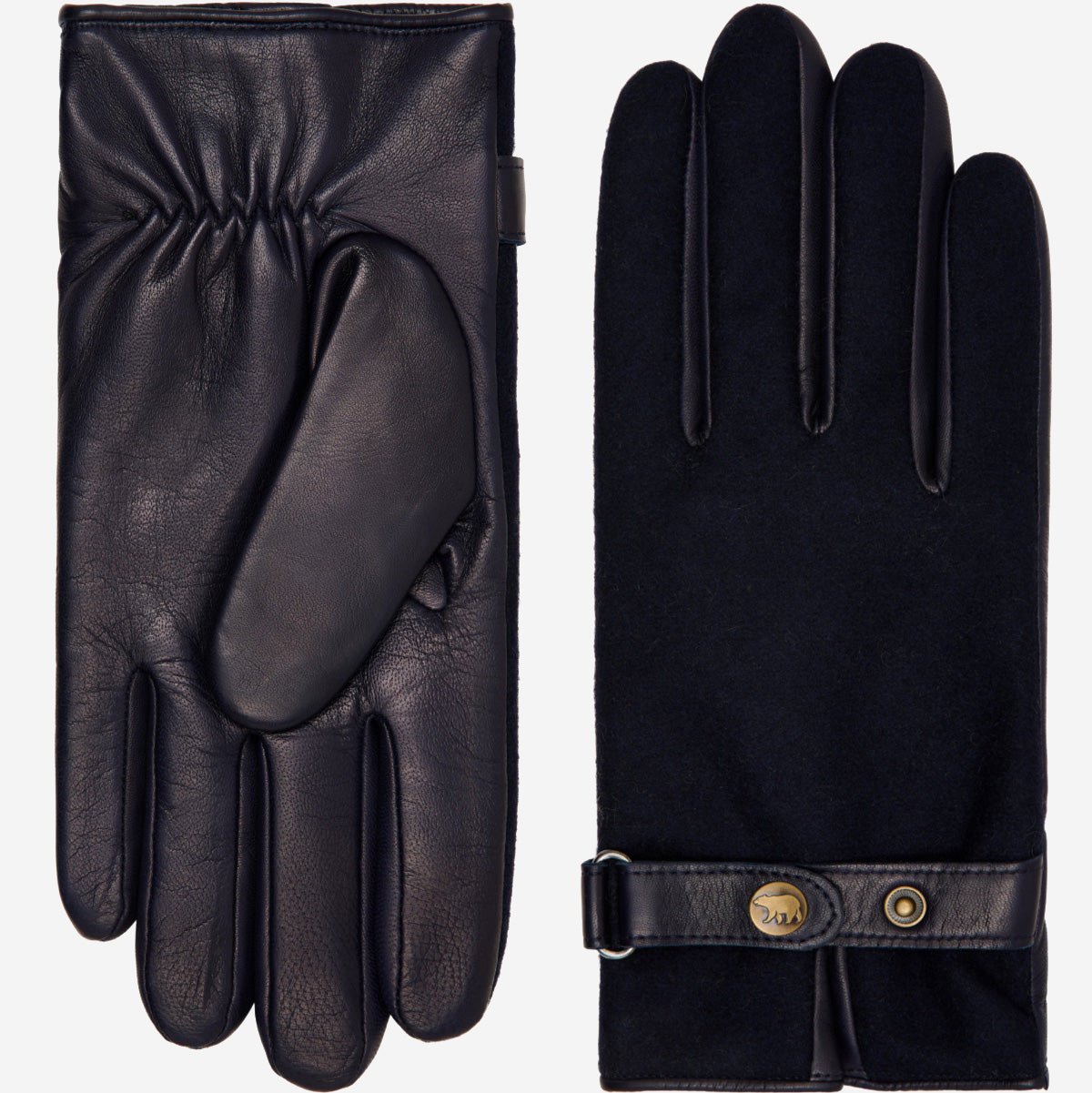 Fabrizio (navy blue) - Tweed men's gloves with touchscreen capability and adjustable snap button - Che Cose Belle