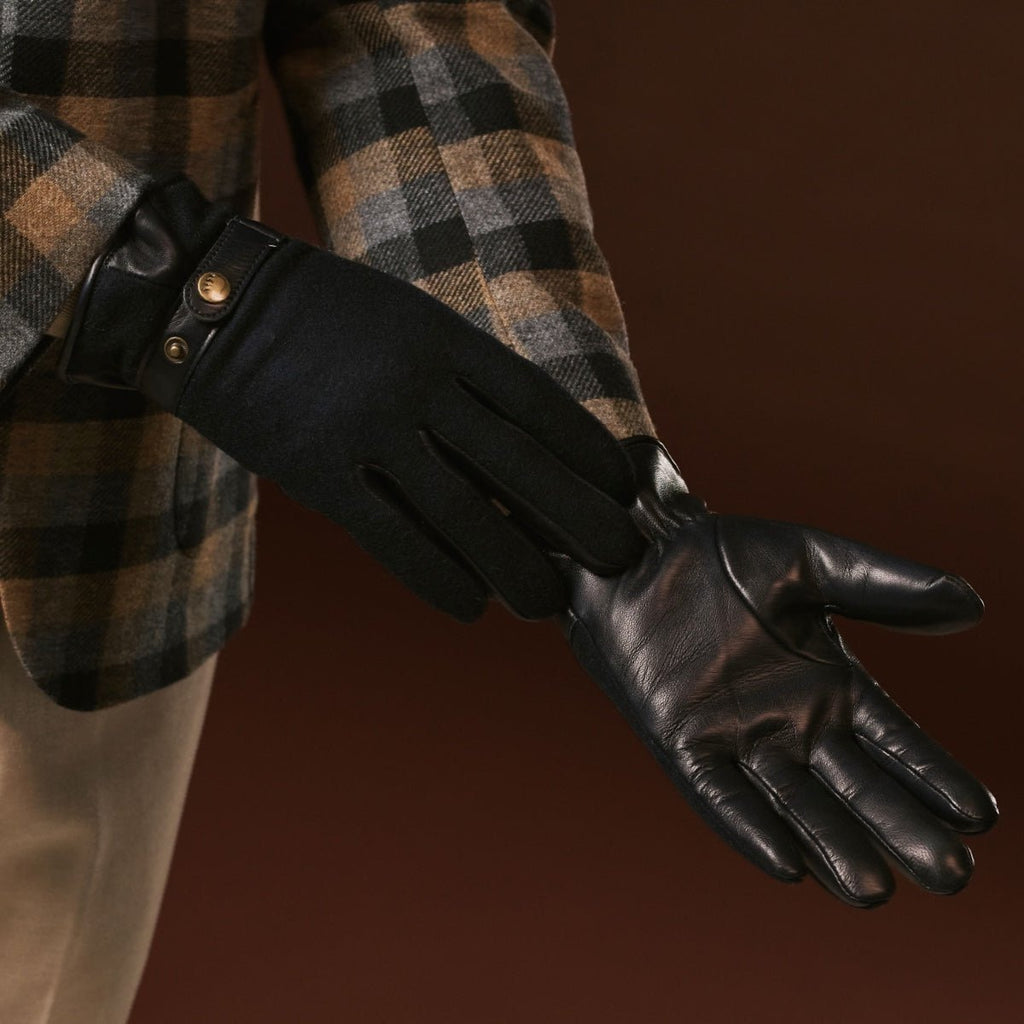 Fabrizio (navy blue) - Tweed men's gloves with touchscreen capability and adjustable snap button - Che Cose Belle