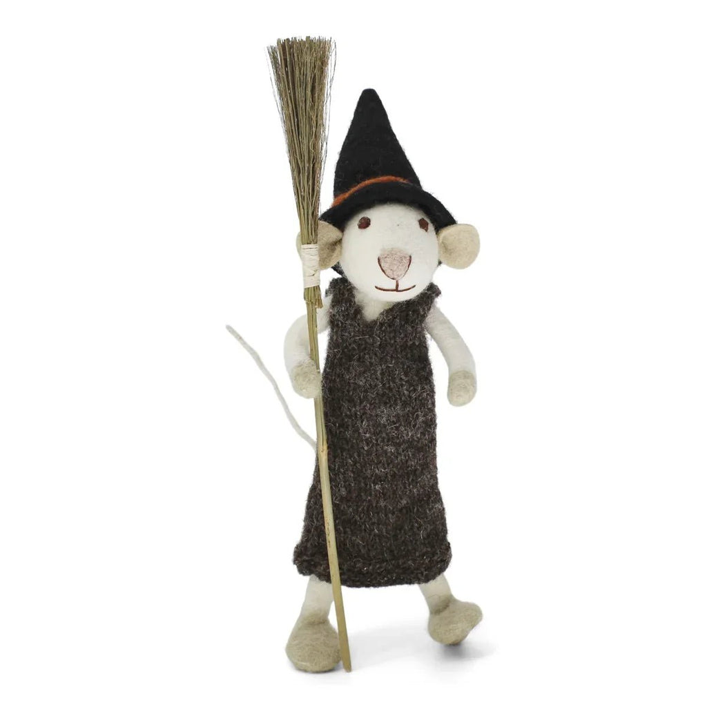 Fall and Halloween Figurine - Mouse with Broom (White) - Medium - Che Cose Belle