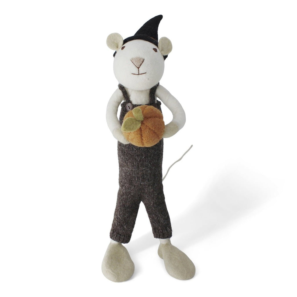 Fall and Halloween Figurine - Mouse with Pumpkin (White) - Extra Large - Che Cose Belle