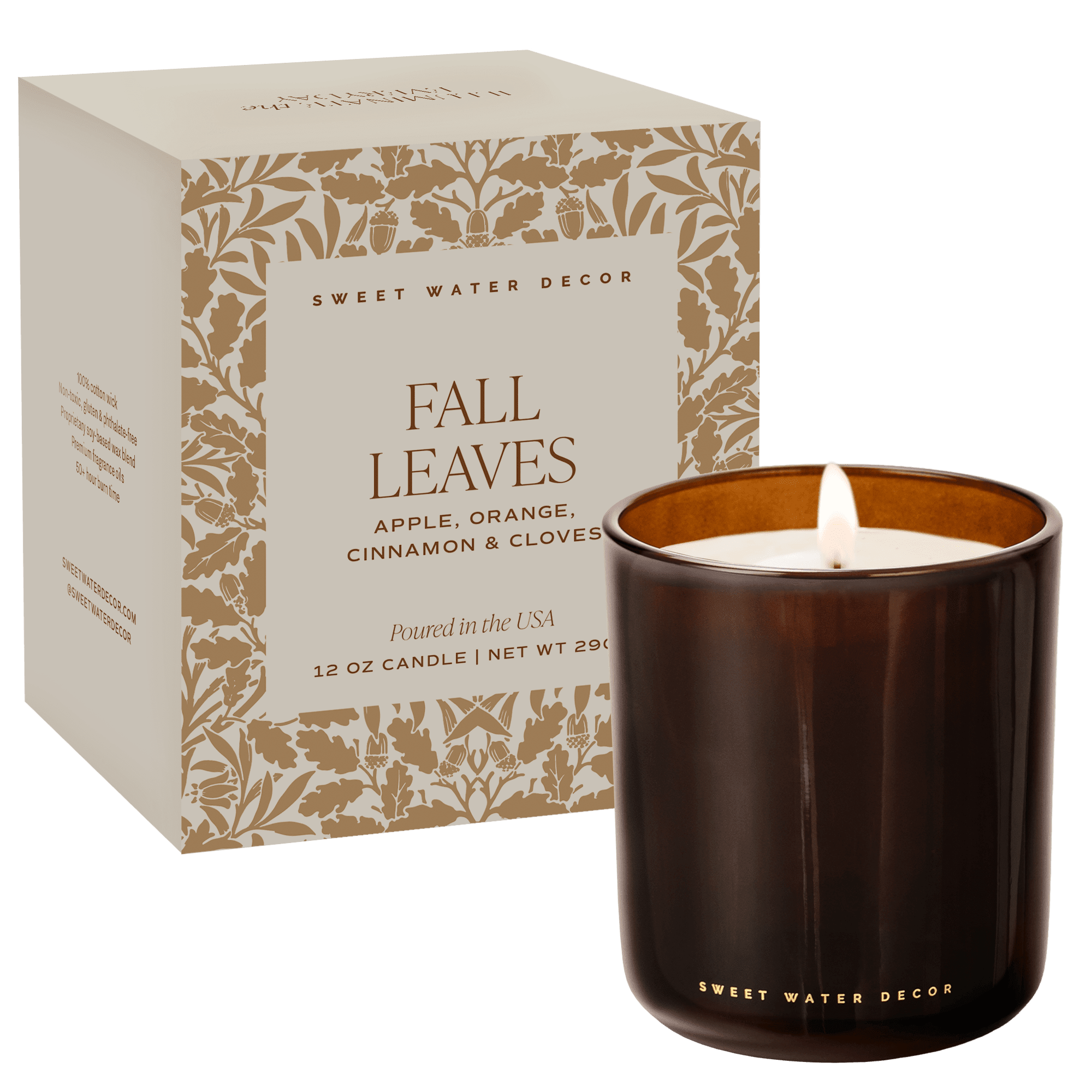 Fall Leaves Soy Candle - Boxed Amber Tinted Glass Jar - 12 oz - Che Cose Belle