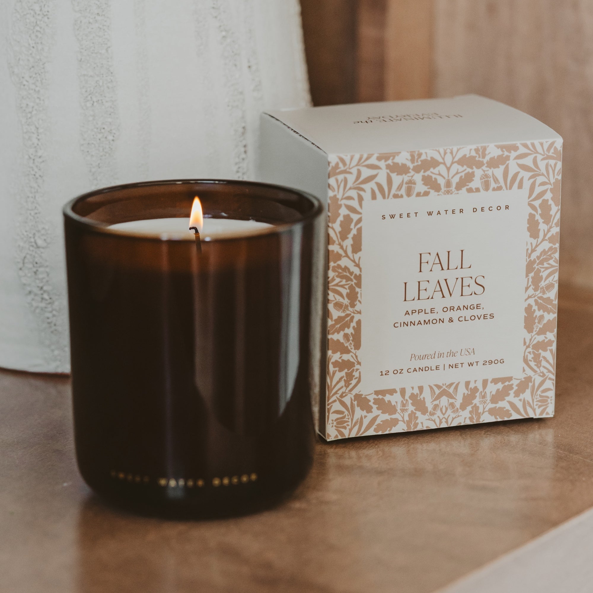 Fall Leaves Soy Candle - Boxed Amber Tinted Glass Jar - 12 oz - Che Cose Belle
