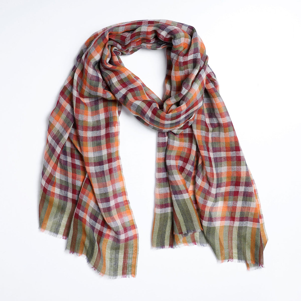 Fall Spice Plaid Scarf - Green Orange - Che Cose Belle