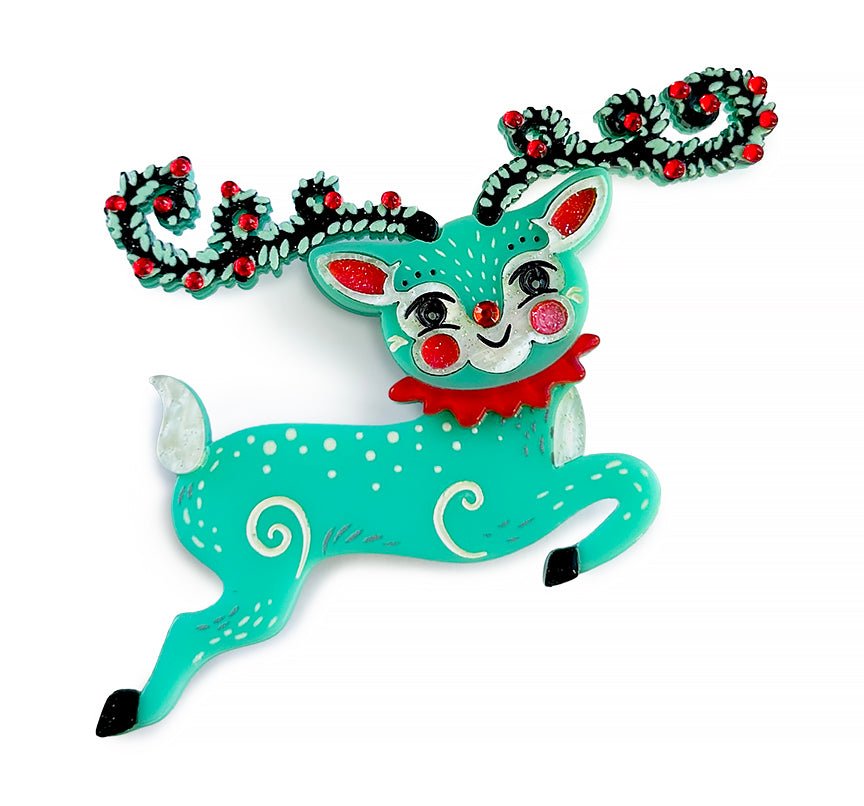 Fawna Fir Top Leaping Reindeer Brooch by Johanna Parker x Lipstick & Chrome - Che Cose Belle