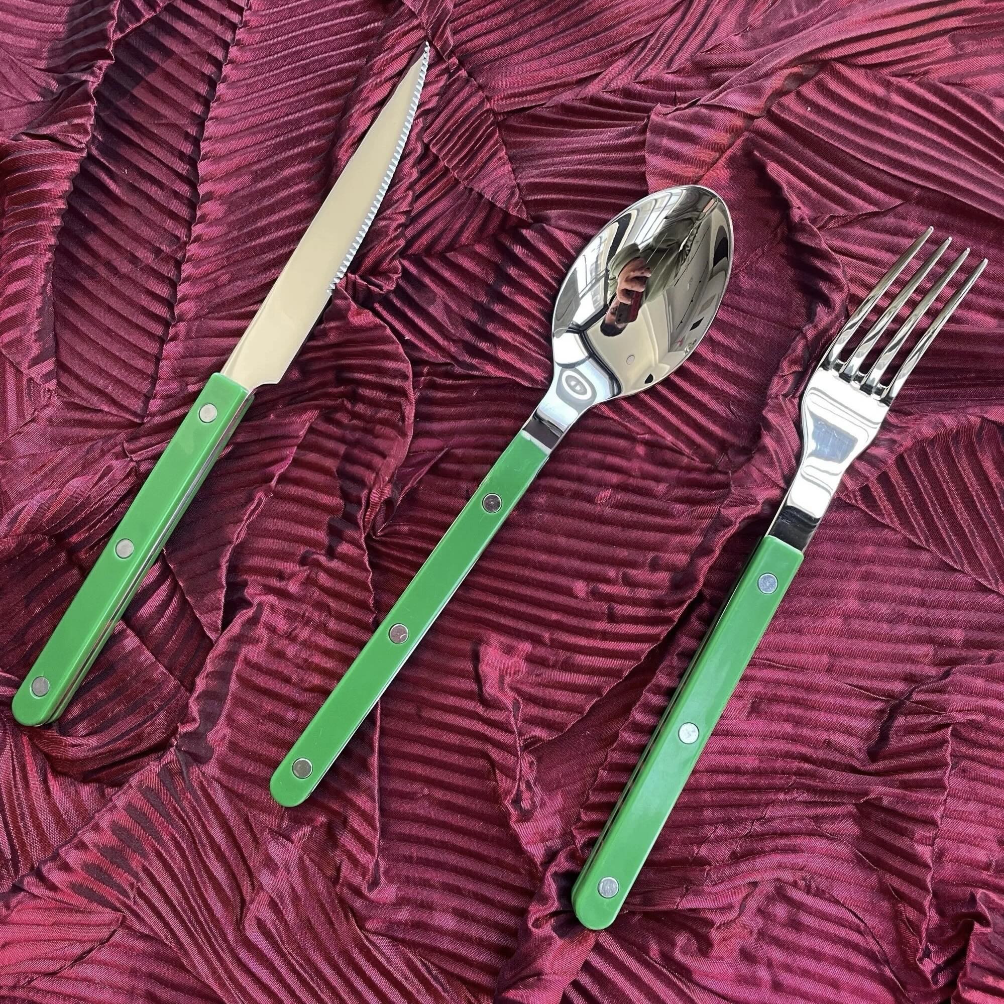S/10 French Retro Flatware Set, Stainless Steel Rivet Cutlery Silverware