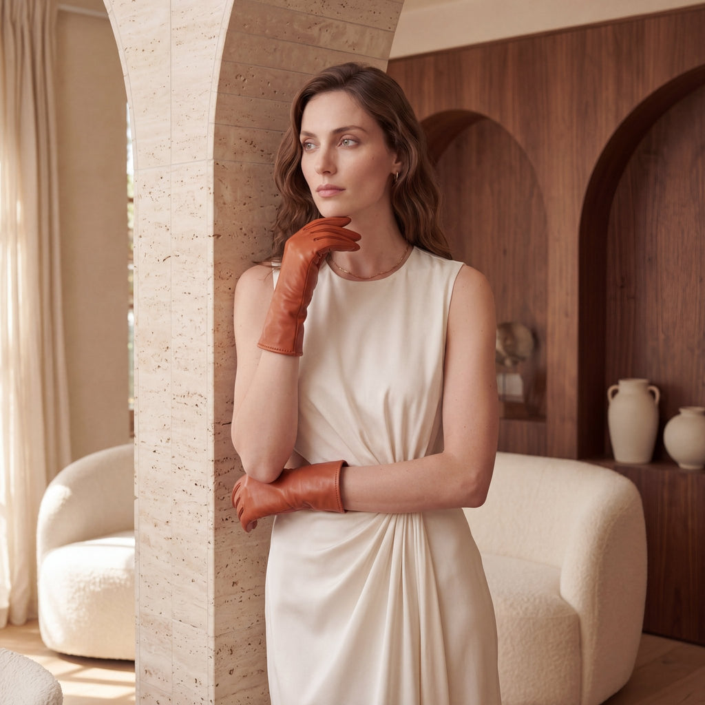 FC04 (cognac) - Women's Italian cashmere lined leather gloves - Che Cose Belle