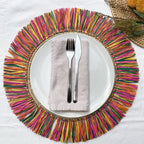 Pahiyas Woven Raffia Fringe Placemats Multi Rainbow, Set of 2