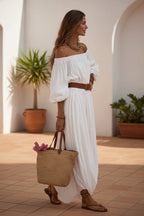 Women's Off-Shoulder Balloon Sleeve Maxi Dress