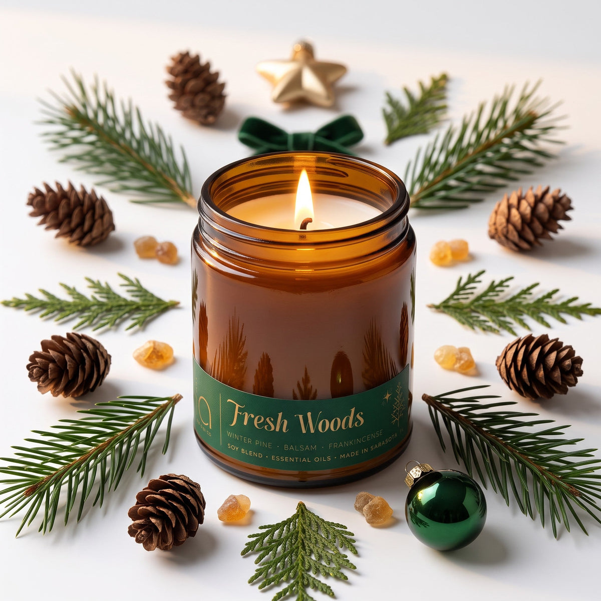 Fresh Woods Holiday Soy Blend Candle — Christmas Tree, Pine & Balsam