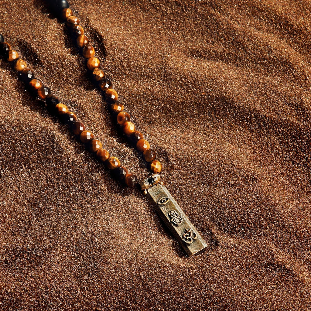 Fearless Spirit - 3 Symbol Tiger's Eye Onyx Necklace - Che Cose Belle