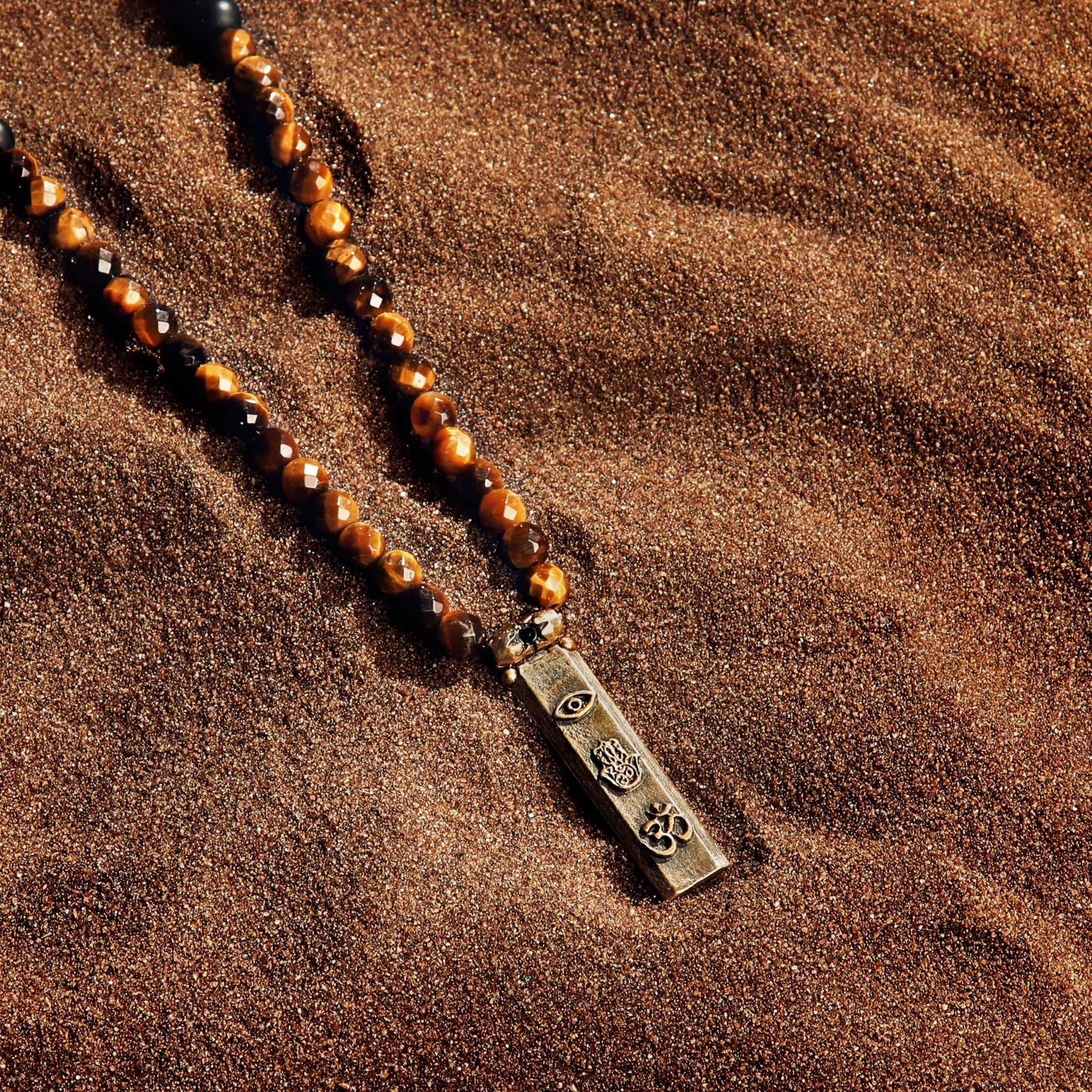 Fearless Spirit - 3 Symbol Tiger's Eye Onyx Necklace - Che Cose Belle