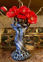 Tree Vase, Pewter Finish | Unique Woodland Rustic Home Decor | Resin Sculpture Flower Vase, Nature Gift and Earthy Home Decor