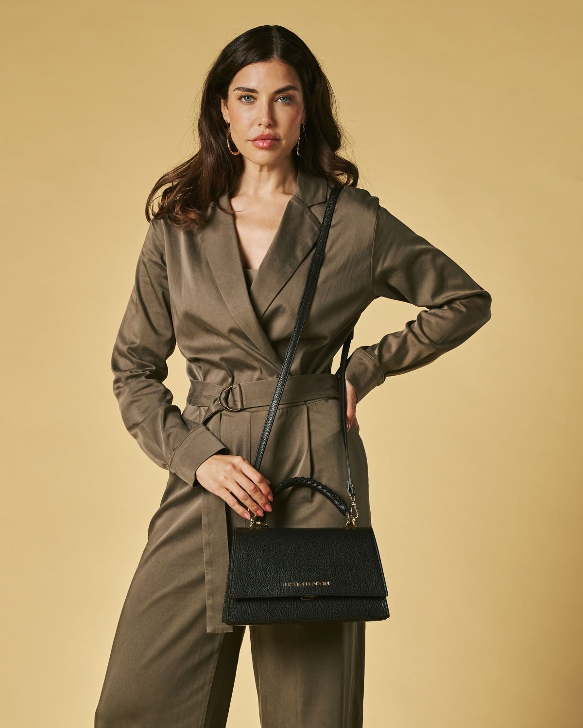 Federica (black) - Italian calf leather women's crossbody bag (with shoulder strap) - Che Cose Belle