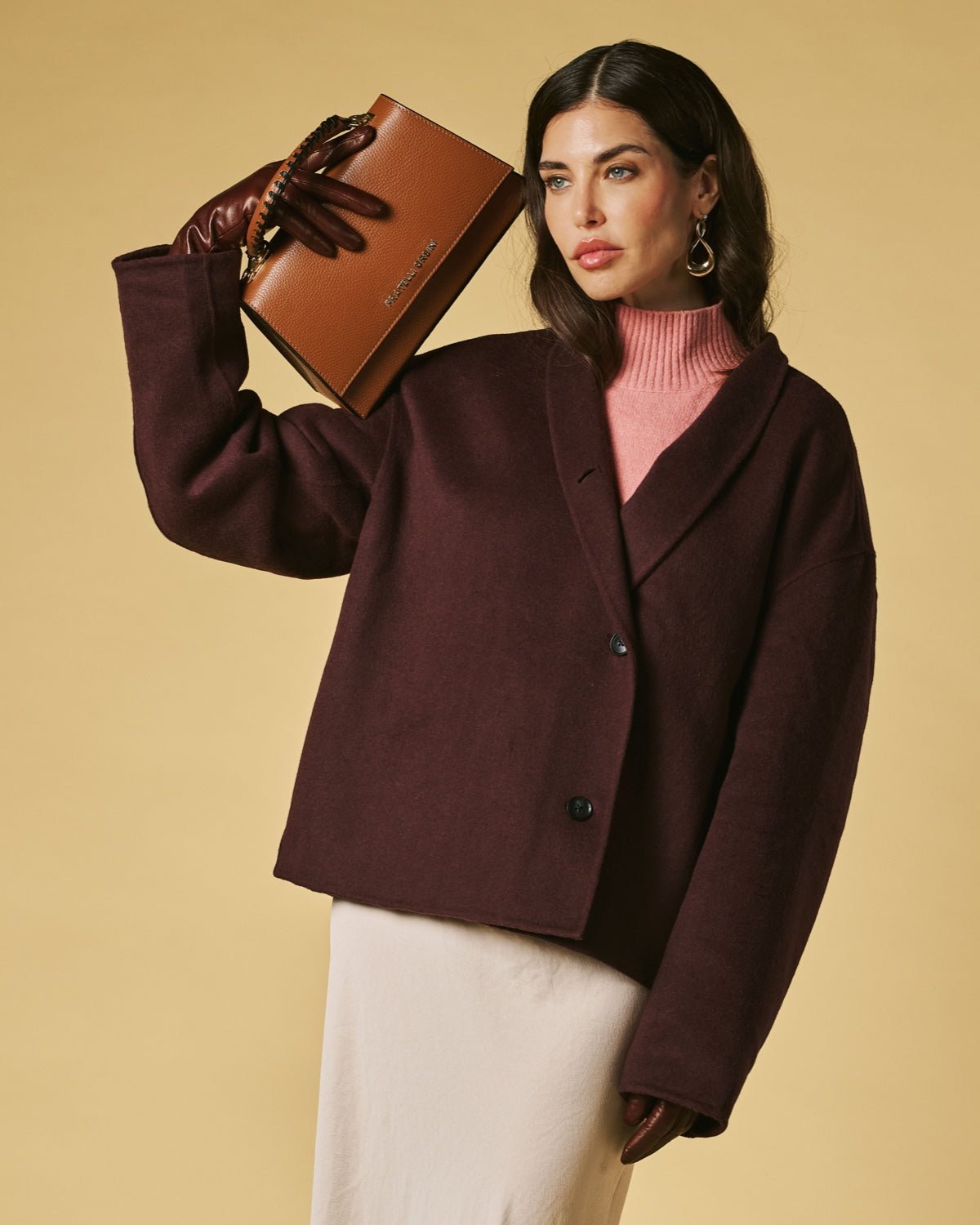 Federica (cognac) - Italian calf leather women's crossbody bag (with shoulder strap) - Che Cose Belle