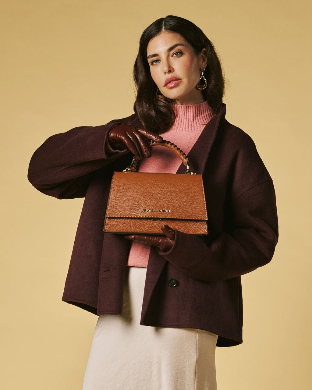 Federica (cognac) - Italian calf leather women's crossbody bag (with shoulder strap) - Che Cose Belle