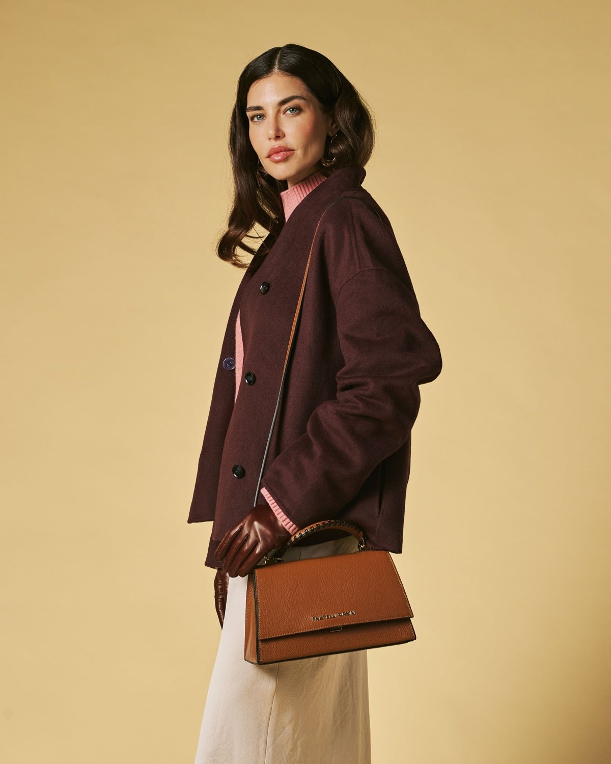 Federica (cognac) - Italian calf leather women's crossbody bag (with shoulder strap) - Che Cose Belle