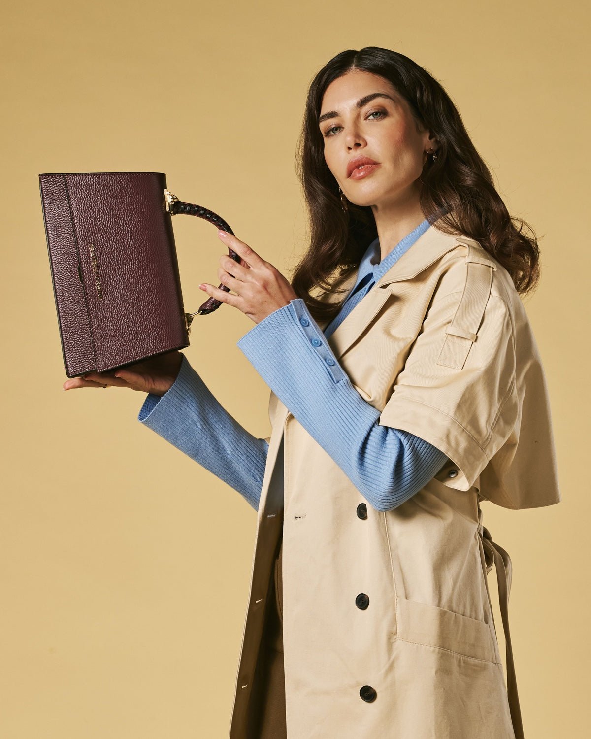 Federica (eggplant) - Italian calf leather women's crossbody bag (with shoulder strap) - Che Cose Belle
