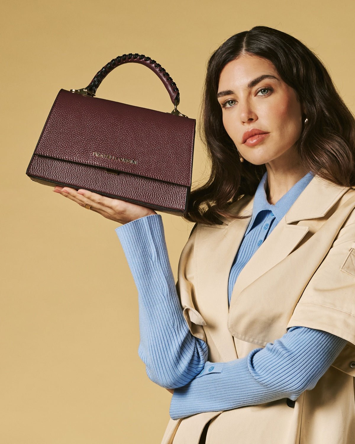 Federica (eggplant) - Italian calf leather women's crossbody bag (with shoulder strap) - Che Cose Belle