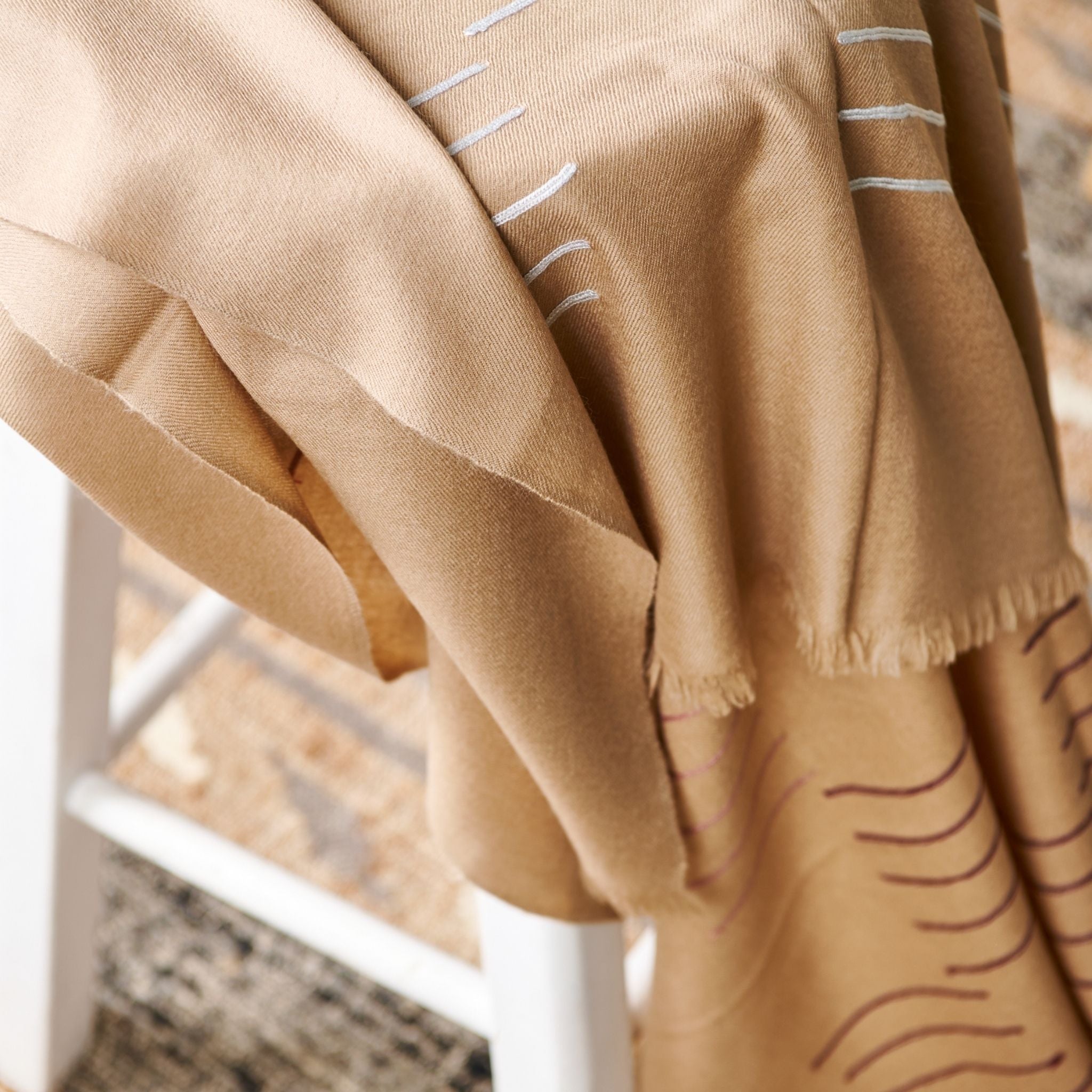 Maple Beige Handwoven Hand Embroidered Classic Scarf