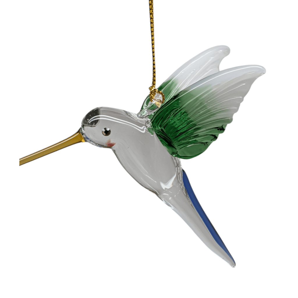 Feeding Hummingbird - Green Wing - Egyptian Glass Ornament - Che Cose Belle