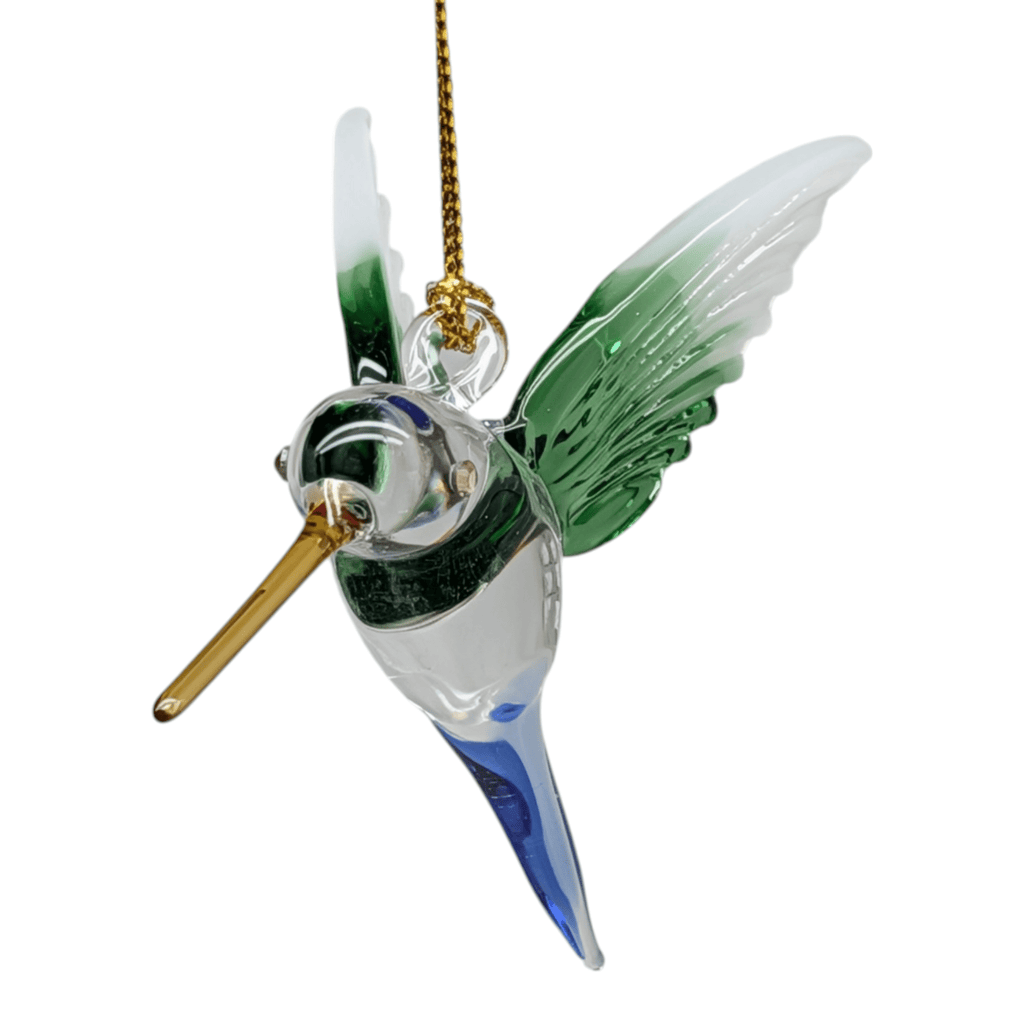 Feeding Hummingbird - Green Wing - Egyptian Glass Ornament - Che Cose Belle