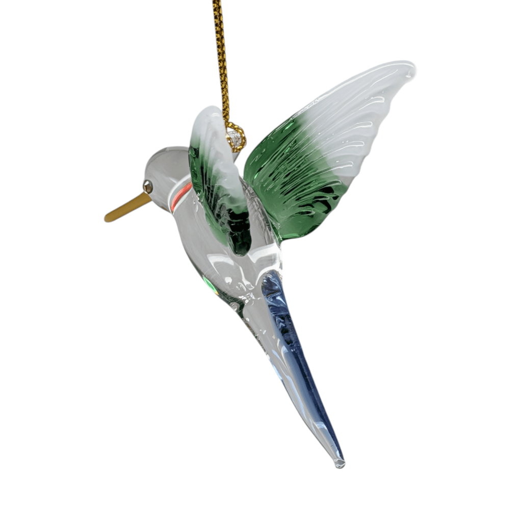Feeding Hummingbird - Green Wing - Egyptian Glass Ornament - Che Cose Belle