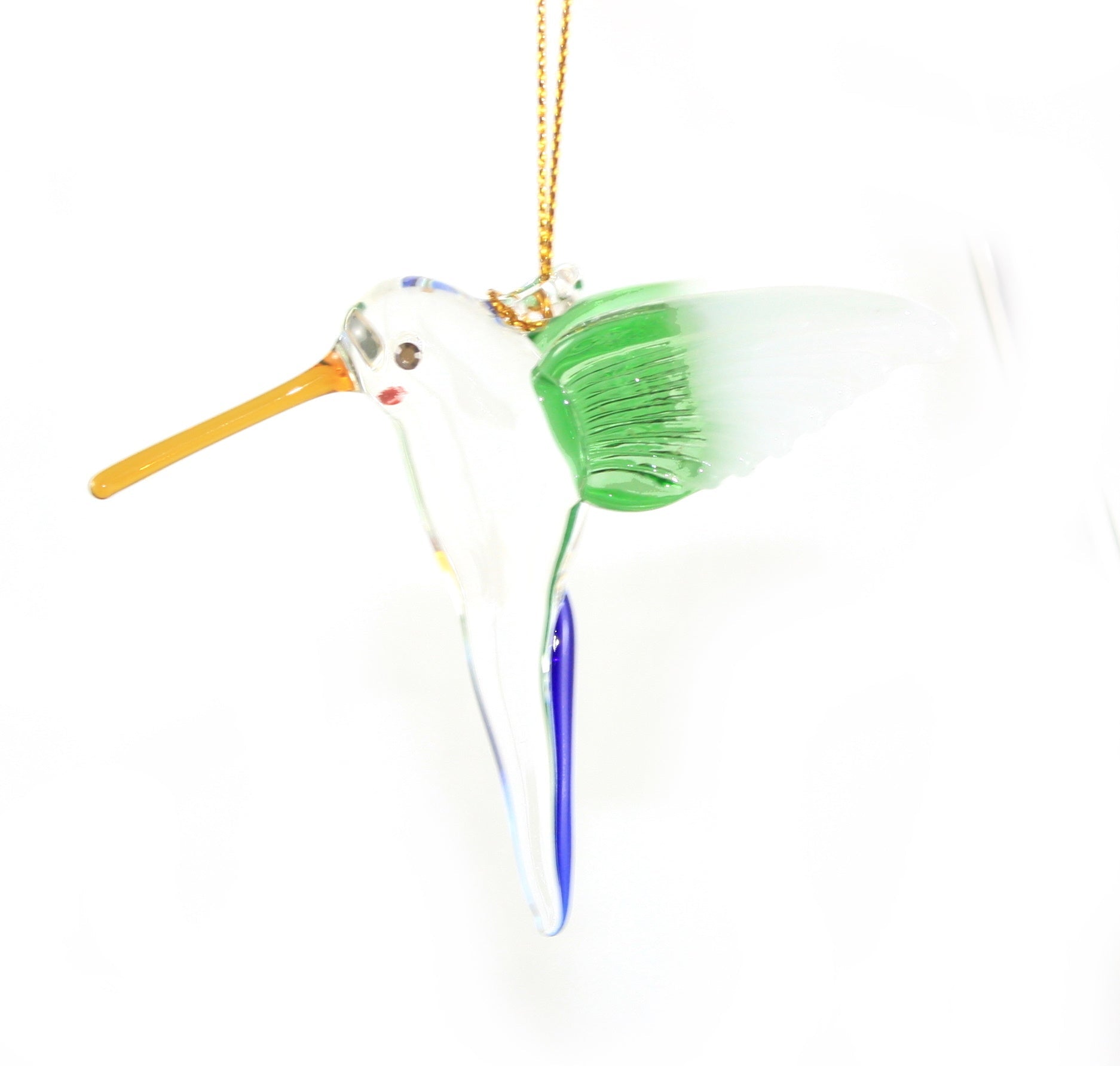 Feeding Hummingbird - Green Wing - Egyptian Glass Ornament - Che Cose Belle
