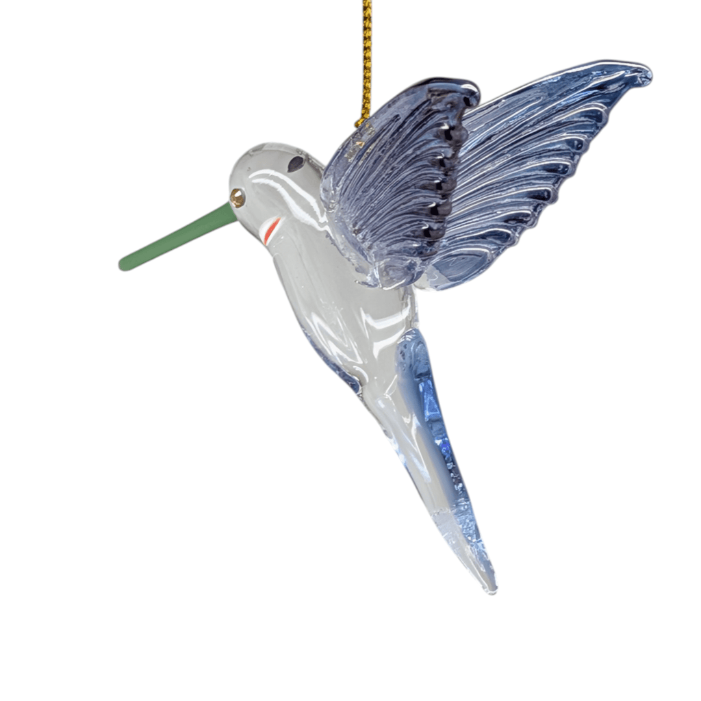 Feeding Hummingbird - Midsummer Blue - Egyptian Glass Ornament - Che Cose Belle