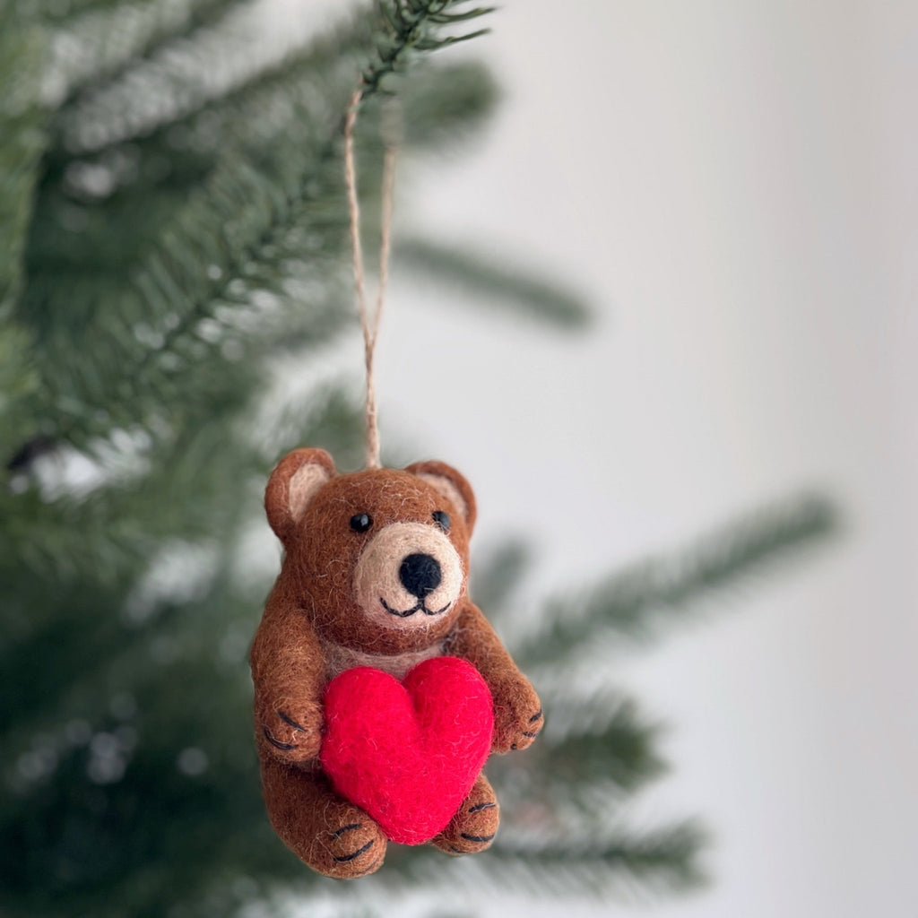 Felt Bear Holding Heart Ornament - Che Cose Belle