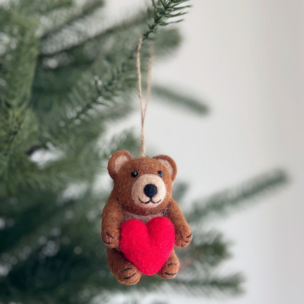 Felt Bear Holding Heart Ornament - Che Cose Belle