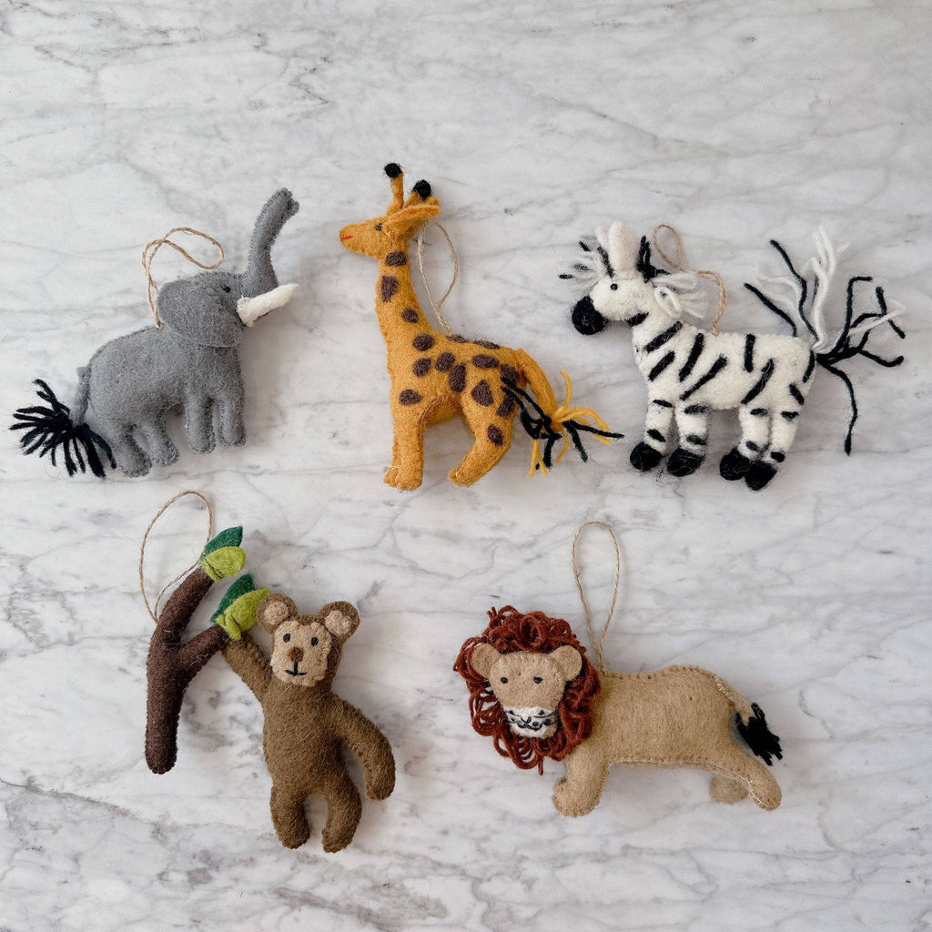 Felt Christmas Ornament Set of 5 - Safari Animals - Che Cose Belle
