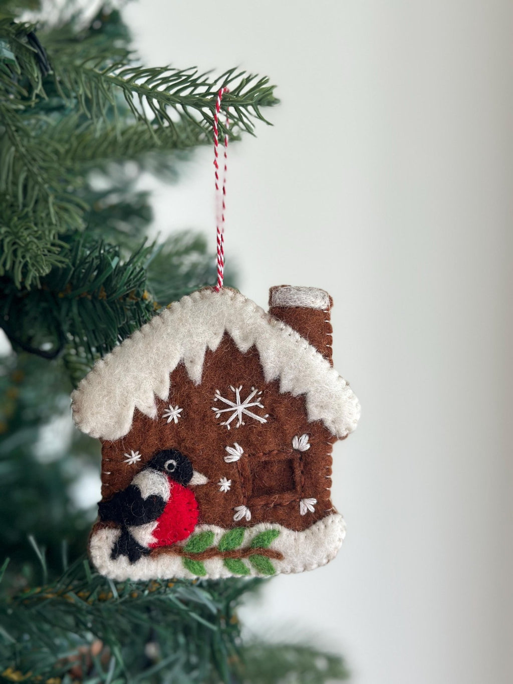 Felt Gingerbread House with Woodpecker Ornament - Che Cose Belle