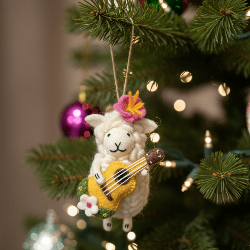 Felt Hula Sheep Ornament with Ukulele - Che Cose Belle
