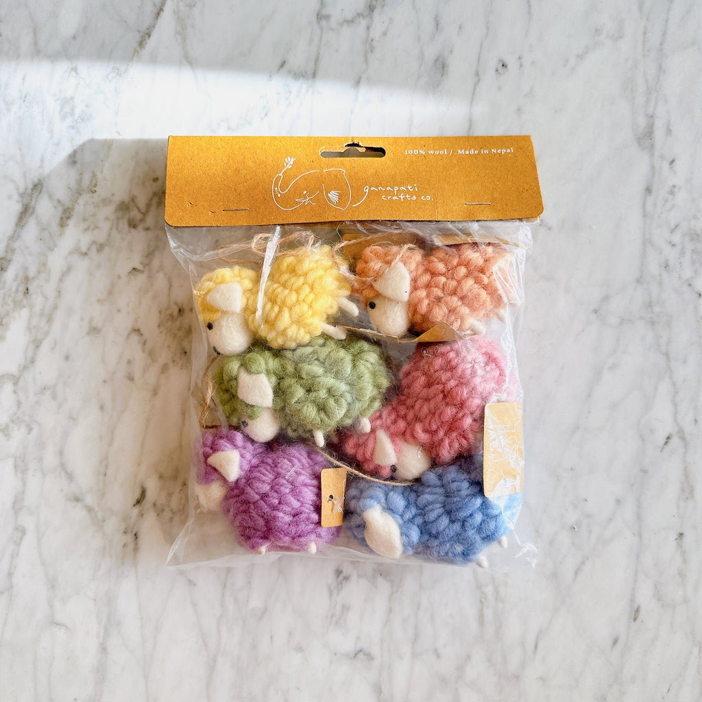 Felt Mini Fluffy Sheep Ornament Set of 6 - Pastel Tone - Che Cose Belle