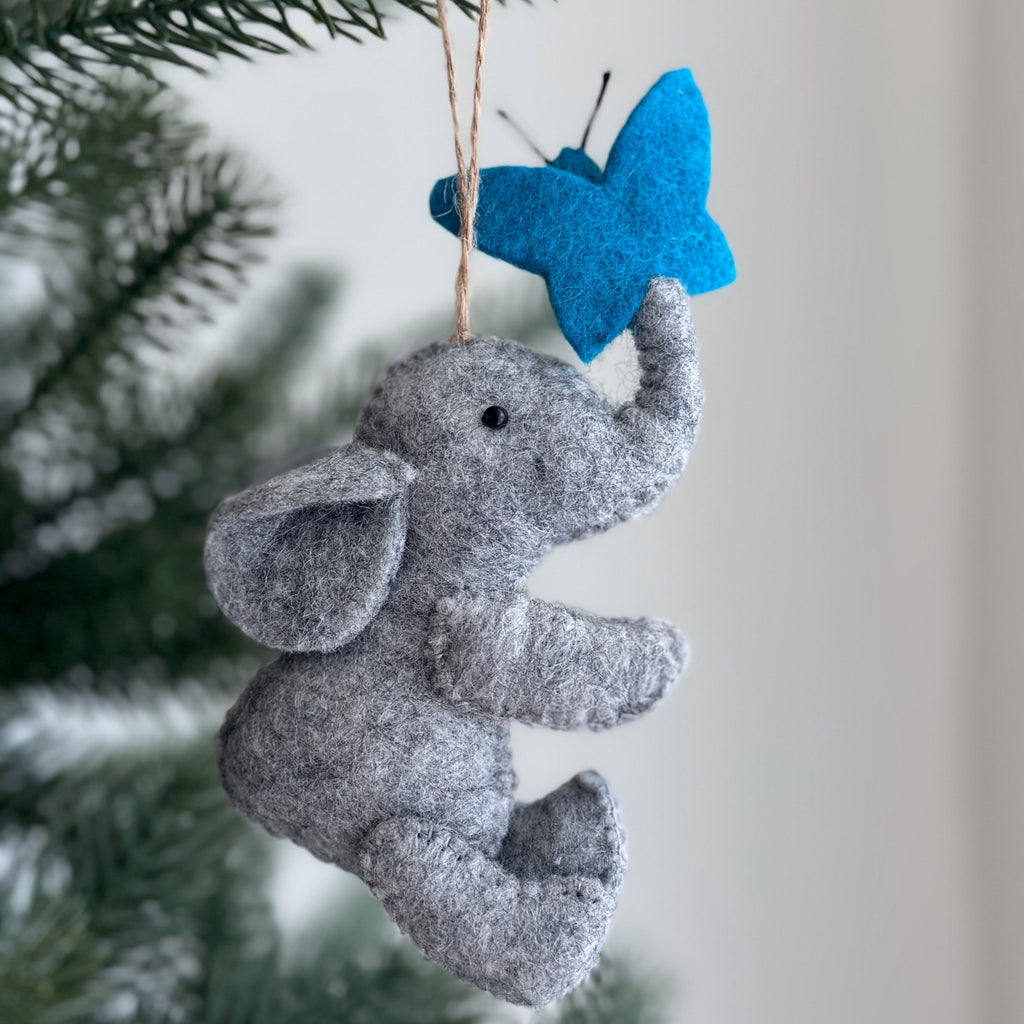 Felt Ornament - Elephant with Butterfly - Che Cose Belle