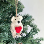 Felt Ornament - Mini Polar Bear Holding Heart - Che Cose Belle