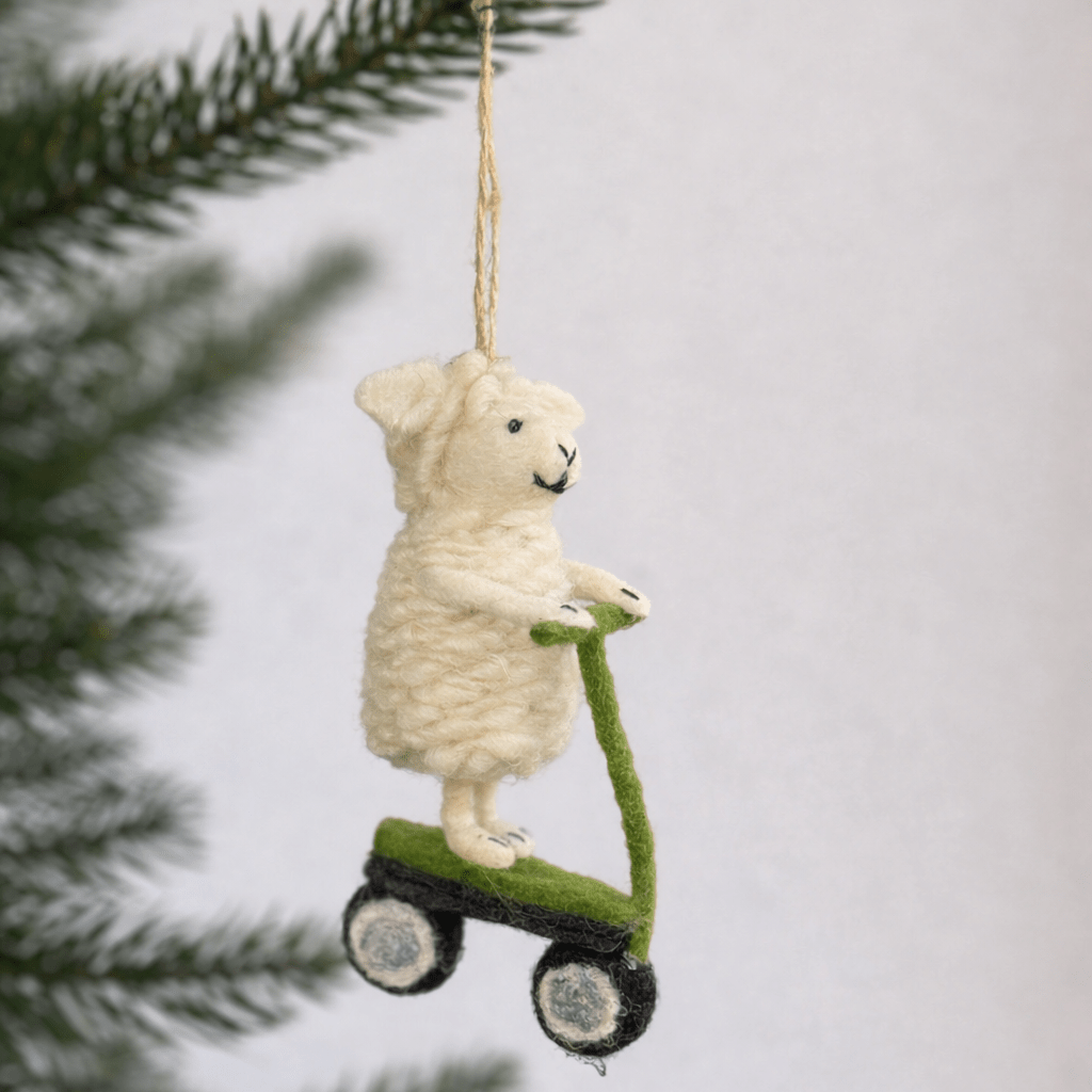 Felt Sheep Ornament on Scooter - Che Cose Belle