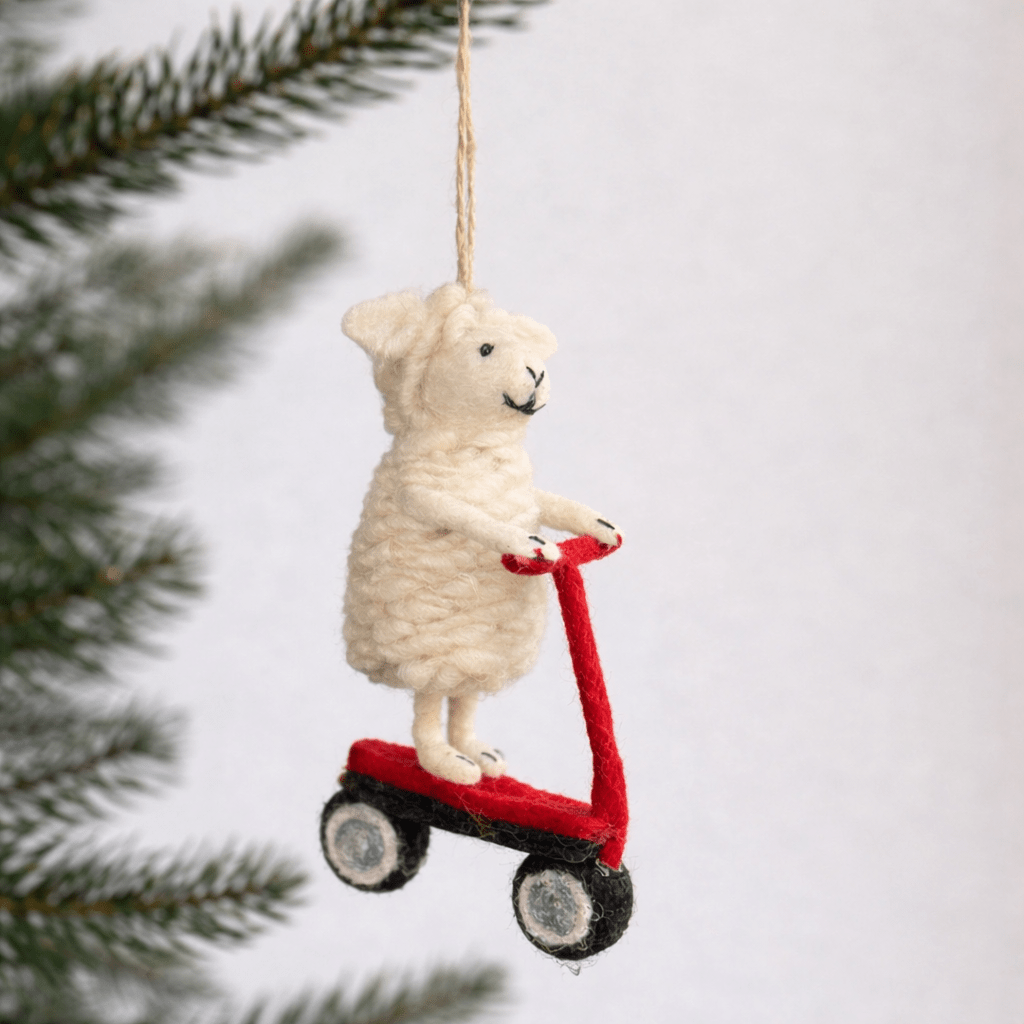 Felt Sheep Ornament on Scooter - Che Cose Belle