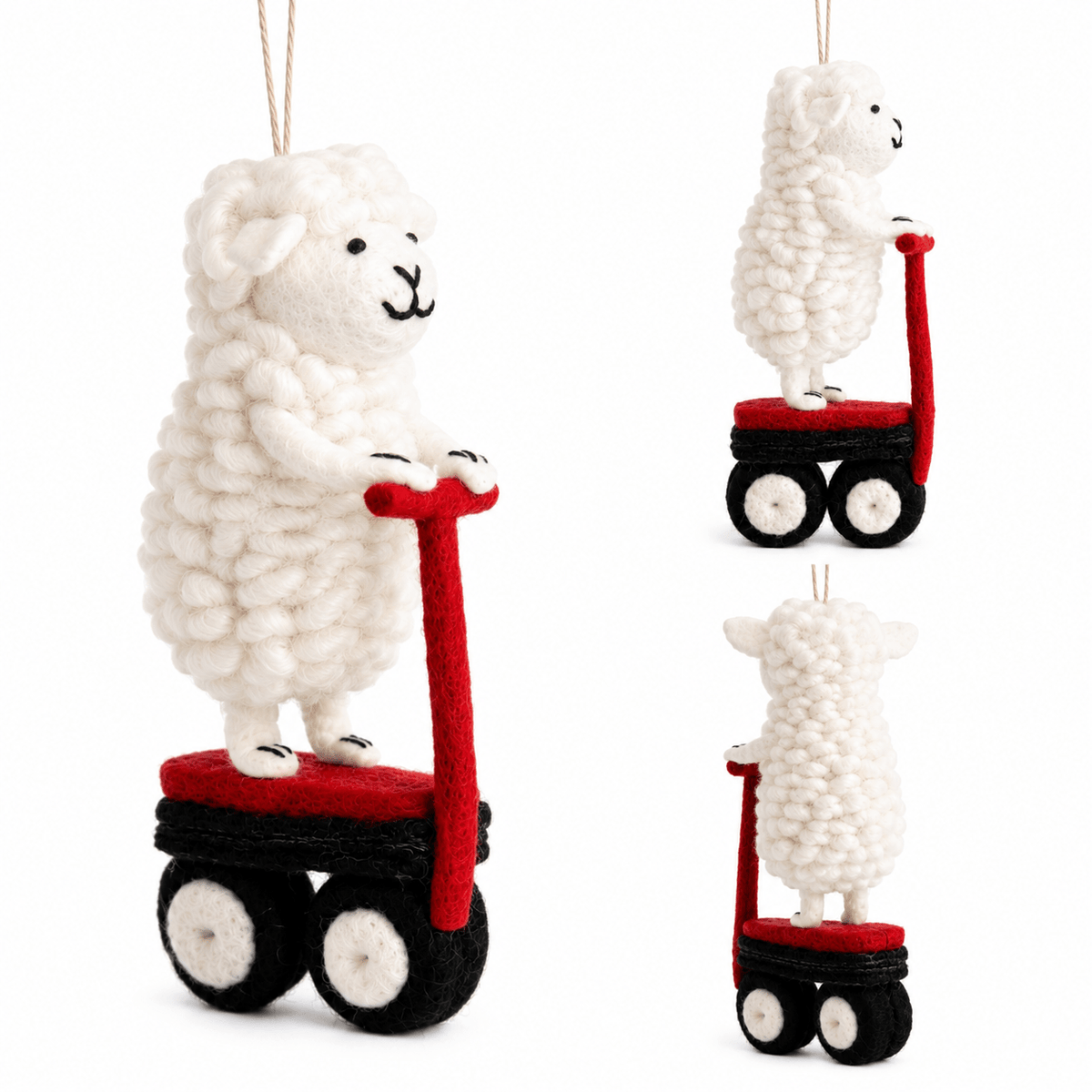 Felt Sheep Ornament on Scooter - Che Cose Belle