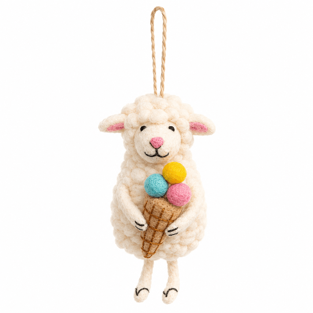 Felt Sheep with Ice Cream Ornament - Che Cose Belle