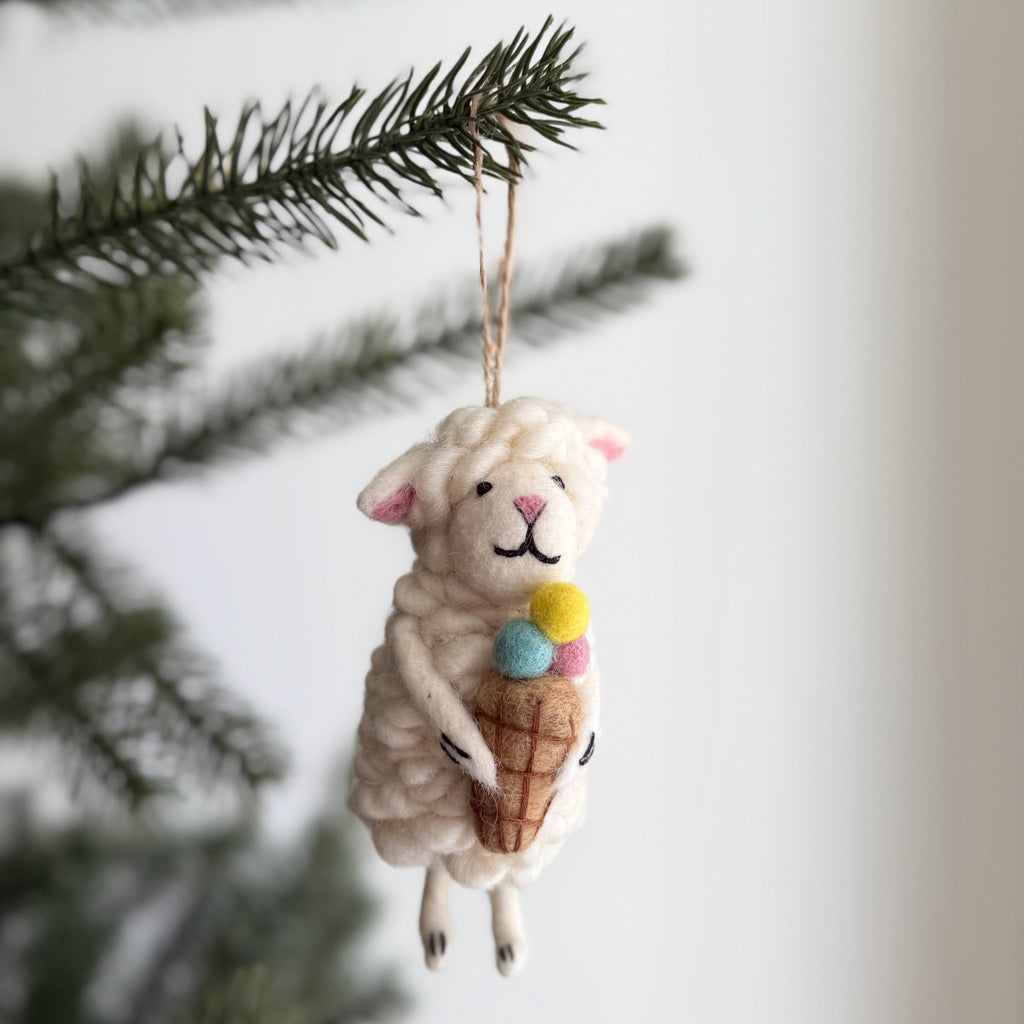 Felt Sheep with Ice Cream Ornament - Che Cose Belle